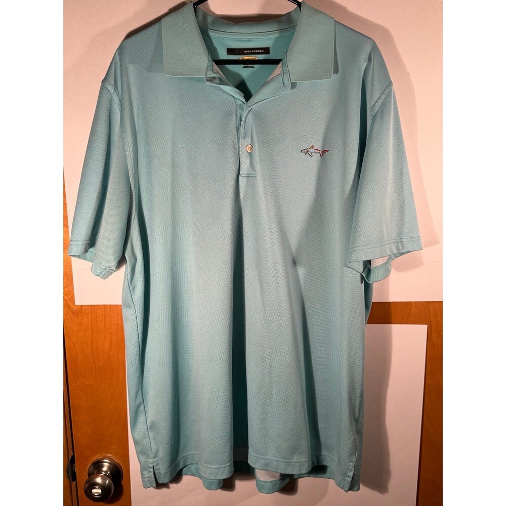 Greg Norman Play Dry Light Blue Polo Golf Athletic Shirt‎ XXL